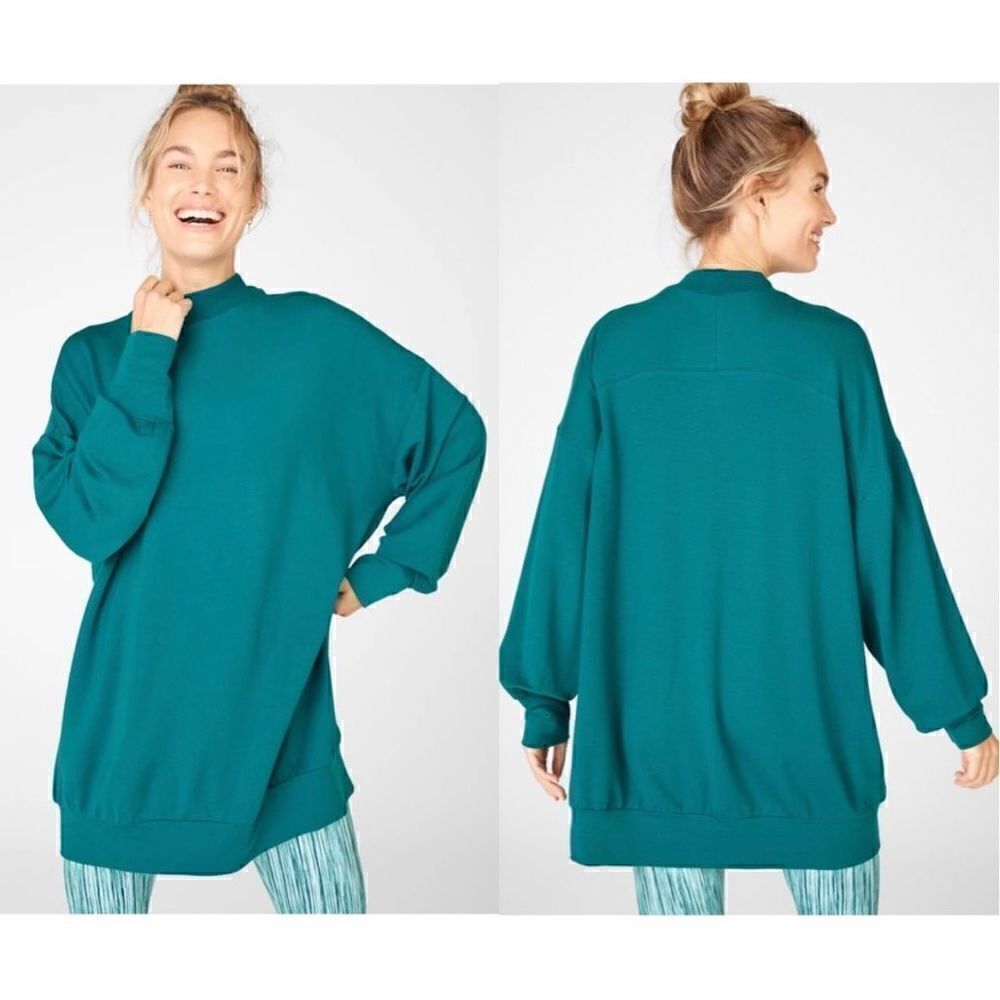 Fabletics Jody Mock Neck Oversized Pullover Sweatshirt Top Teal Women’s Small